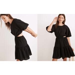 Madewell Seersucker Puff-Sleeve Cutout Mini Dress